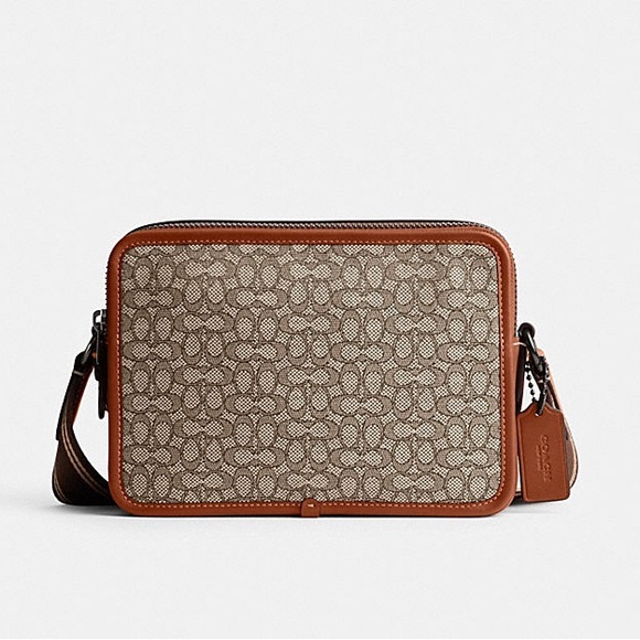 NWT COACH Charter Crossbody Bag 24 Micro Signature Jacquard CM383 Cocoa Amber - Picture 1 of 13